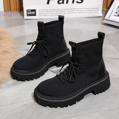 Women's Chunky Sole Knitted Ankle Boots