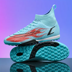 Boy's High Top Turf Football Boots Lace Up TF Soccer Cleats