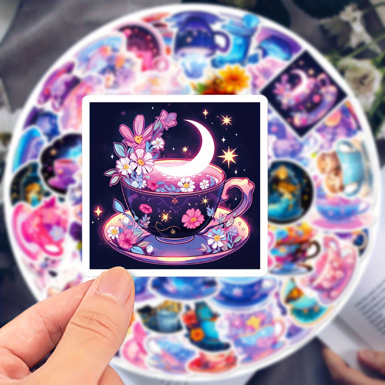 50pcs Tea Cup Stickers Waterproof DIY Bottles Laptops Phones Decal