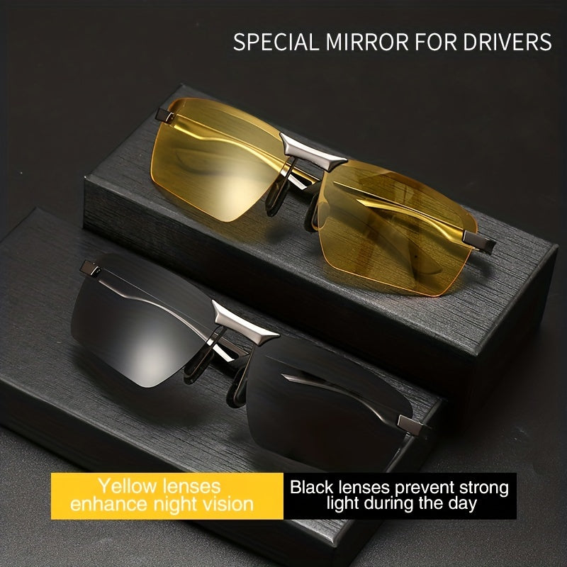 Night Driving Glasses For Men Anti Glare Polarized Metal Frame Sunglasses