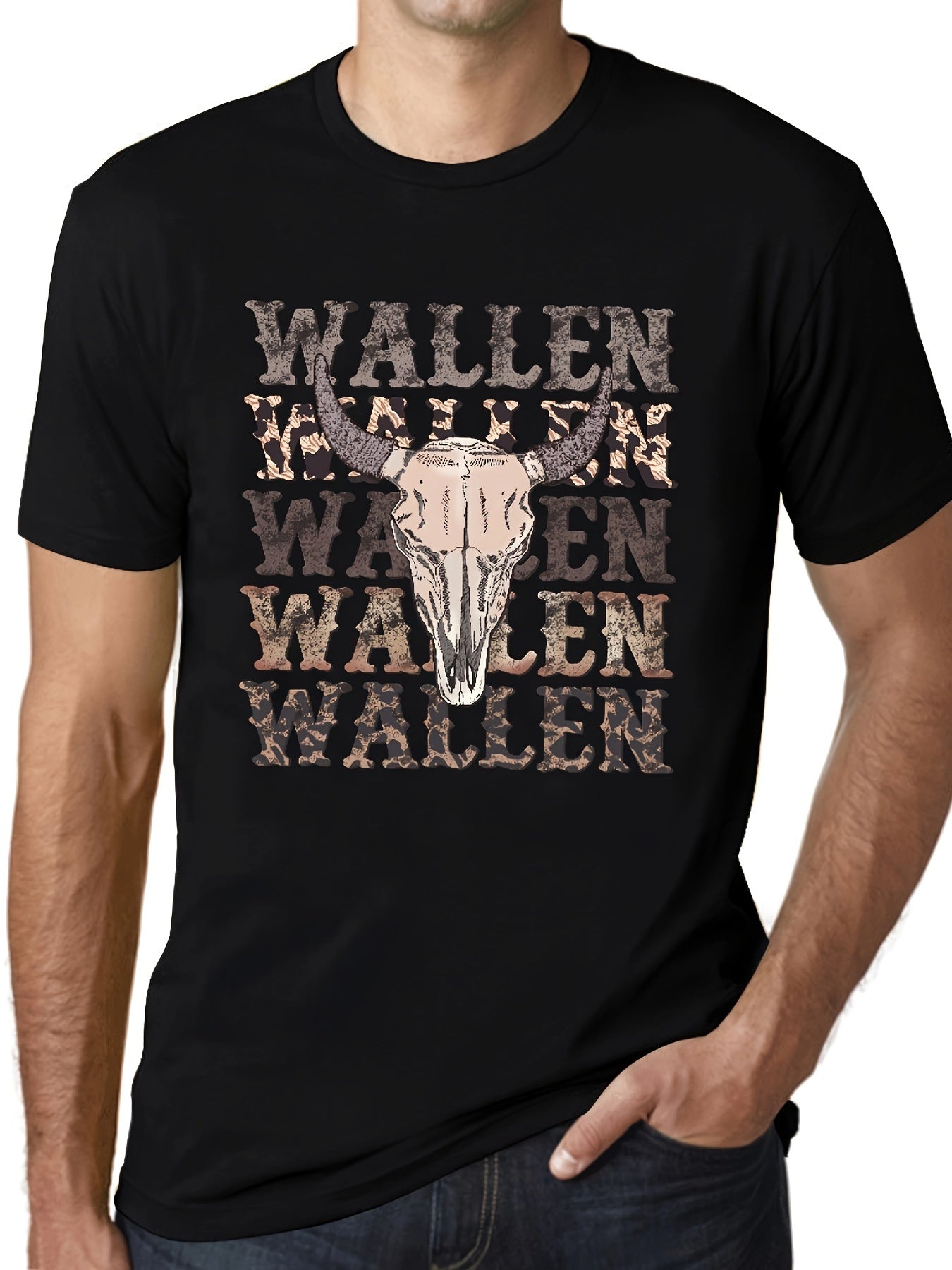 WALLEN Bull Head Pattern Print Men's Short Sleeve Tee