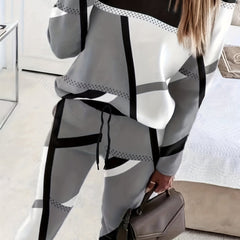 Colorblock Geometric Print Top & Pants Set