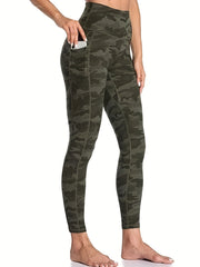 Camo Print High Rise Yoga Leggings with Phone Pockets
