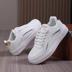 Women's Faux Leather Flat Heighten Skate Shoes Lace Up Sneakers