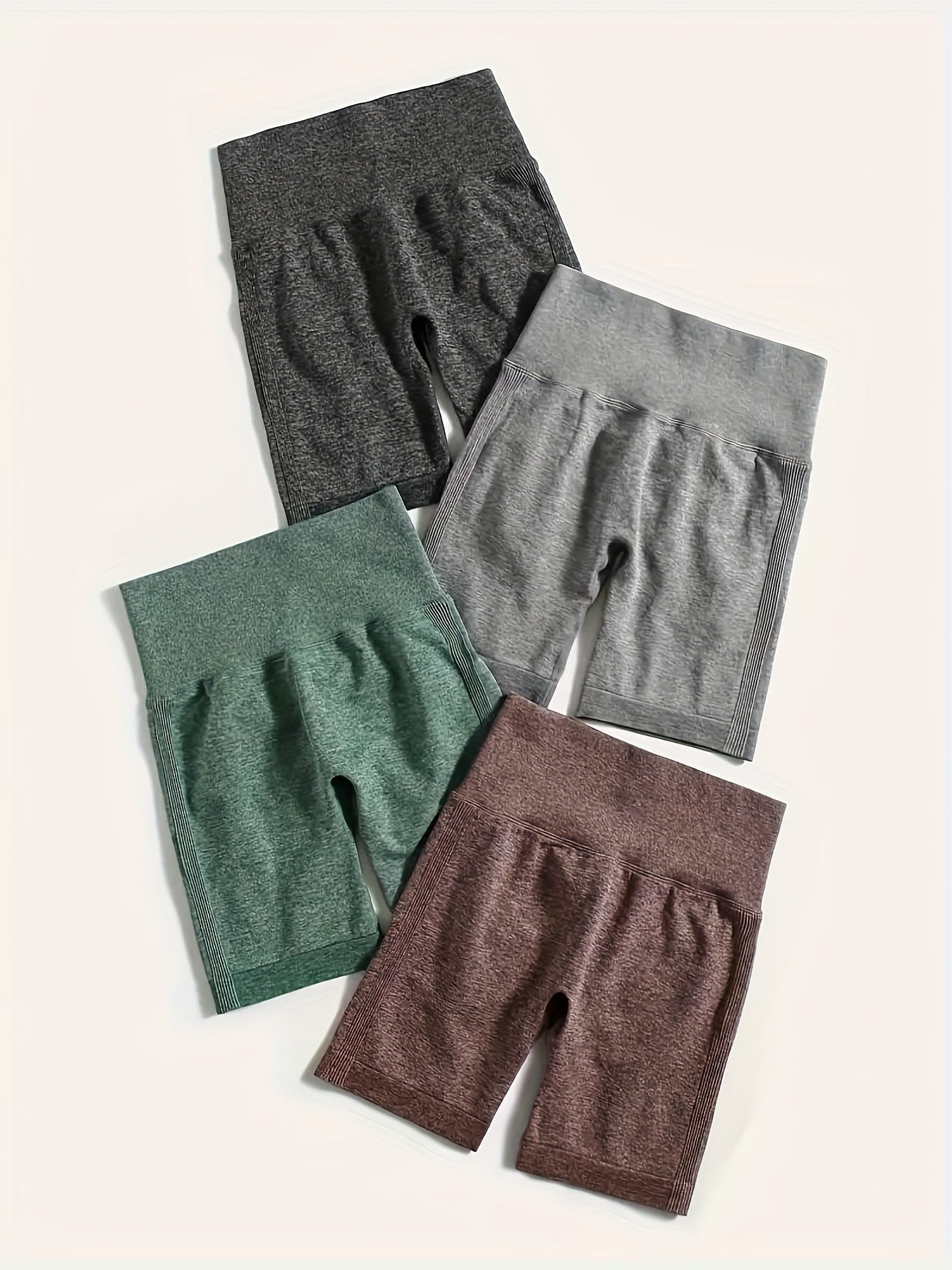 4pcs Seamless Solid Butt Lifting Sports Shorts High Waist Yoga Running Shorts