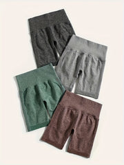 4pcs Seamless Solid Butt Lifting Sports Shorts High Waist Yoga Running Shorts