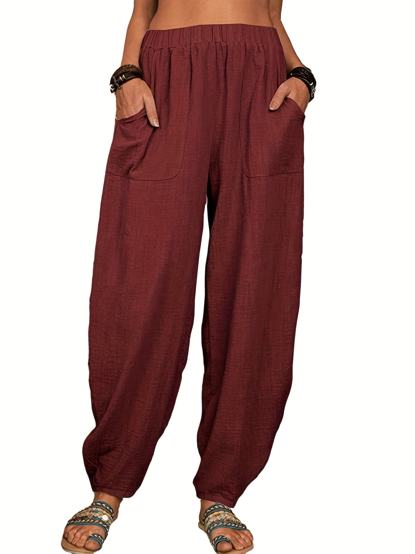 High Waist Harem Pants with Pockets for Women