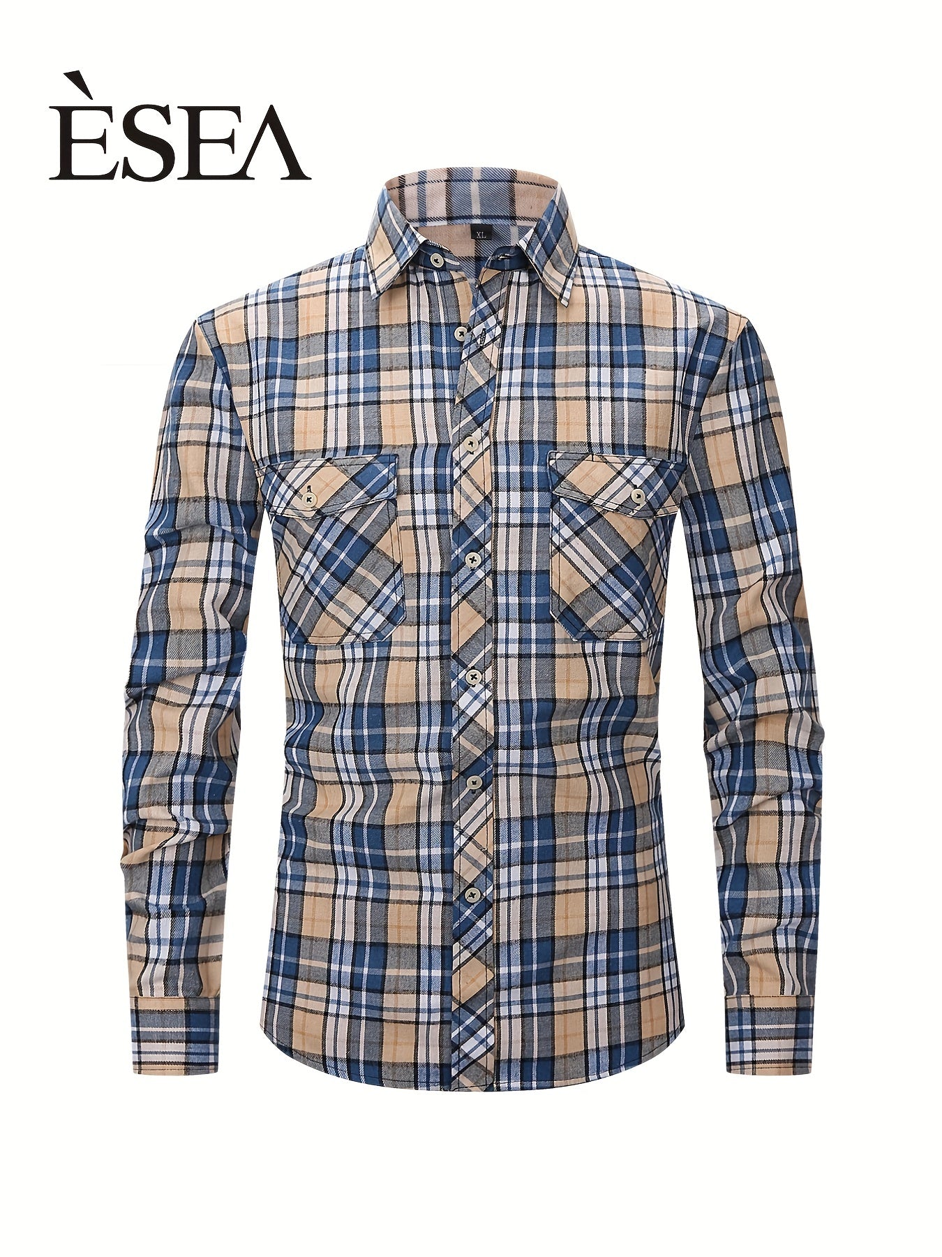 Men's Double Pocket Plaid Shirt for Spring Fall