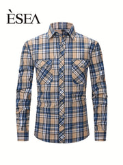 Men's Double Pocket Plaid Shirt for Spring Fall