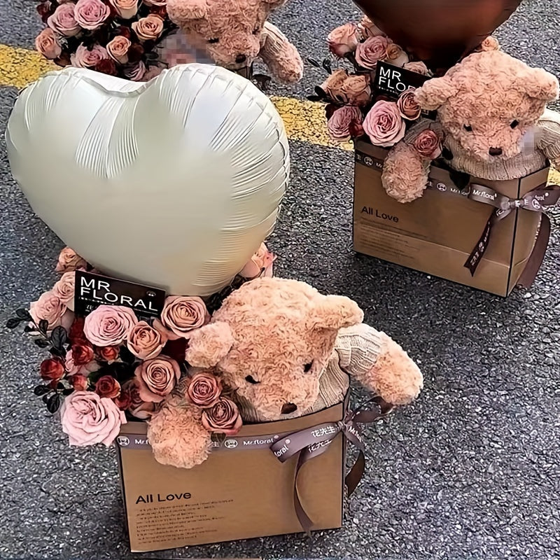 5pcs Bear English Huggie Bag Cappuccino Flower Bouquet Packaging Bag