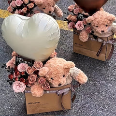 5pcs Bear English Huggie Bag Cappuccino Flower Bouquet Packaging Bag