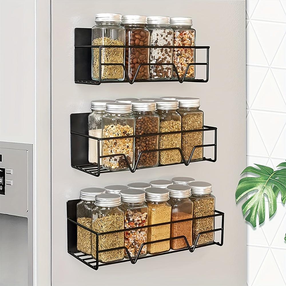 3pcs Magnetic Fridge Shelf Organizer No Punch Microwave Side Organizer