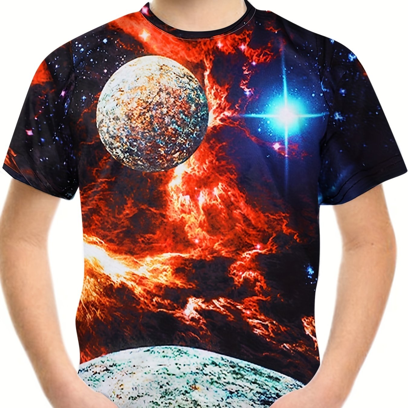 Boy's Space Print Graphic T-shirt Kids Summer Tee