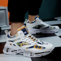 Men's Letter Graphic Chunky Sneakers Lace-Up Comfortable Shoes