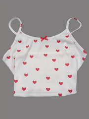Heart Print Pajama Set Cami Top & Shorts Women's Sleepwear