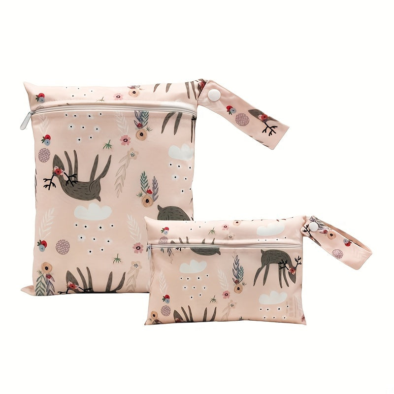 2pcs Elk Print Waterproof Diaper Bag Washable Travel Bag