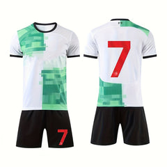 2 Boys Colorblock Sports Football Training Outfit Quick Drying T-shirt & Shorts