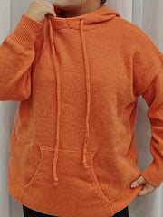 Plus Size Solid Hooded Drawstring Sweater With Pockets