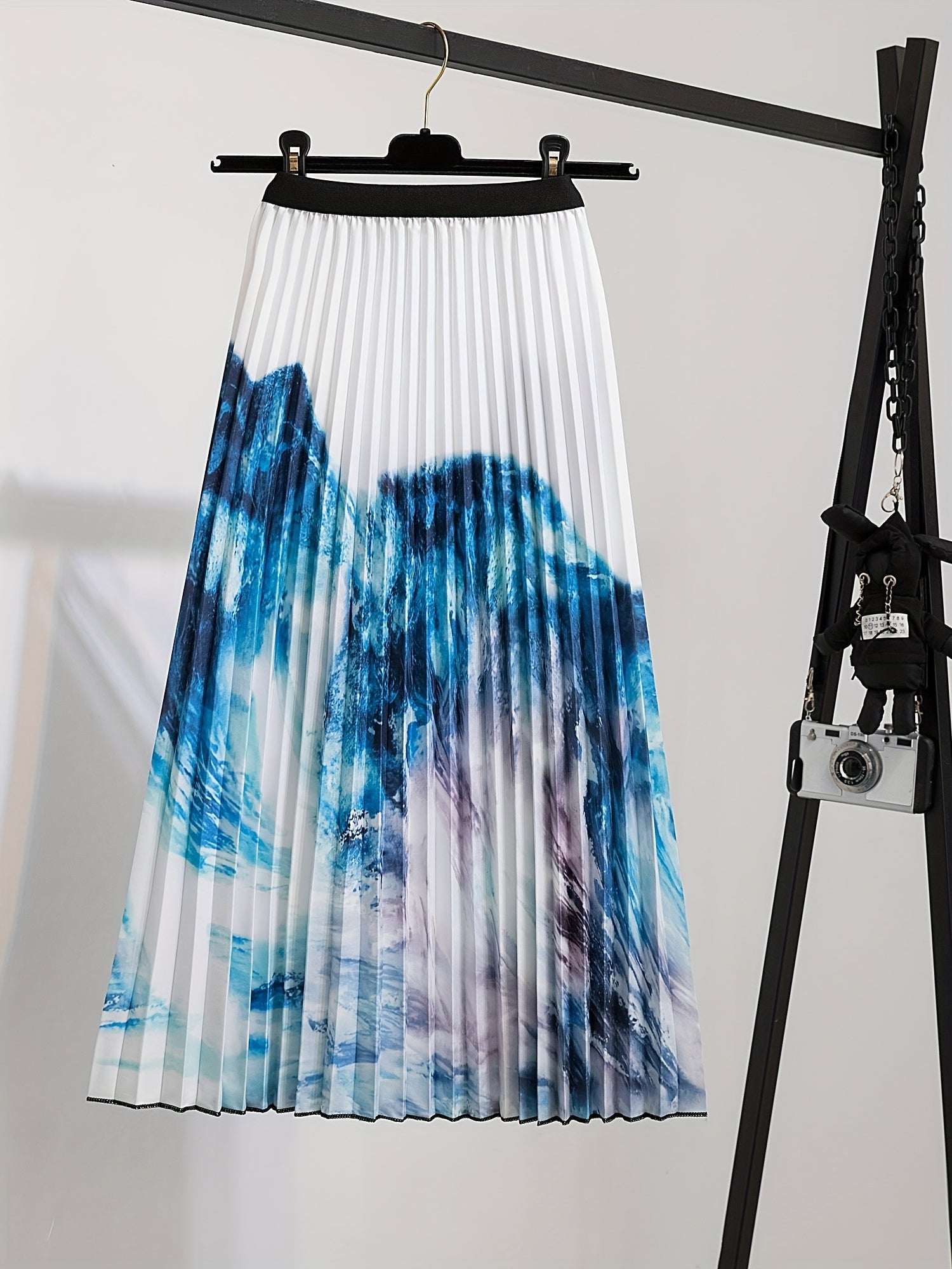 Painting Print Elastic Pleated A-line Skirt