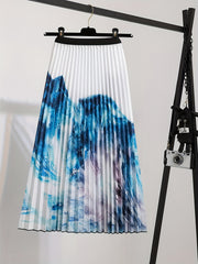 Painting Print Elastic Pleated A-line Skirt