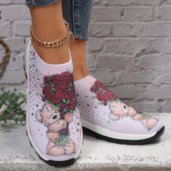 Bear & Floral Pattern Non slip Running Shoes Mesh Breathable Comfortable