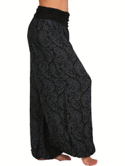 Boho Paisley Print Harem Pants Wide Leg Long Length