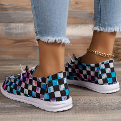 Women's Colorful Plaid Walking Shoes Lightweight Low Top Sport Skate Shoes