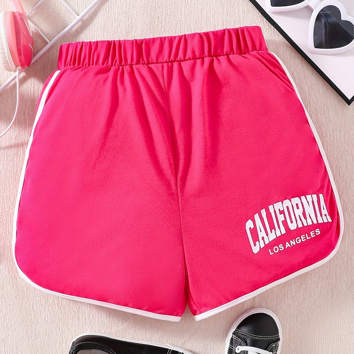 Girls Red California Print Shorts for Summer