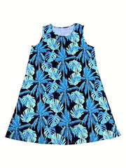 Women's Plus Leaf Print Round Neck Tank Dress