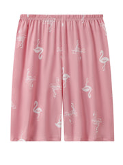 Flamingo Print Elastic Waist Loungewear Shorts
