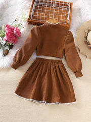 Girl's 2pcs Corduroy Shirt & Skirt Set Casual Outfits For Spring Autumn