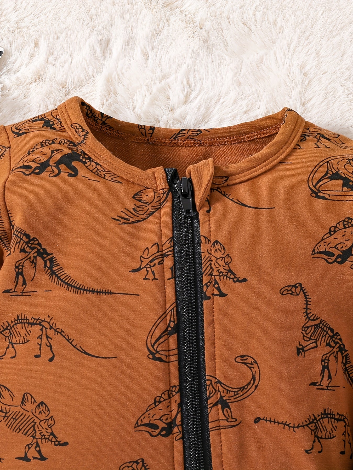 Dino Print Zip Up Baby Boy Bodysuit