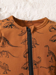 Dino Print Zip Up Baby Boy Bodysuit