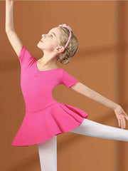 Girls Short Sleeve V Neck Ballet Leotard