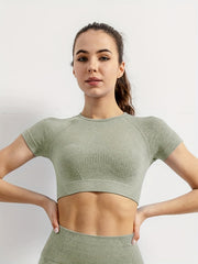 Seamless Yoga T Shirt Crop Top Short Sleeve Gym Workout Athletic Tee