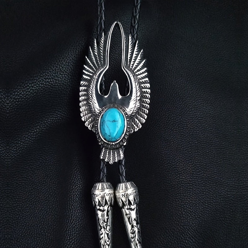 Turquoise Eagle Bolo Tie Steel Soaring Eagle Collar Rope Wings Shirt Accessories