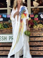 Parrot Print V Neck Cover Up & Pants 2 Piece Set