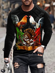 Rooster And Eagle Print Men's Long Sleeve T-shirt for Autumn