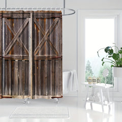 Wooden Door Shower Curtain Waterproof Rust Resistant Grommets Hooks