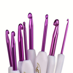 8pcs Crochet Hooks Set Ergonomic Pink Flower Pattern Needles For Knitting