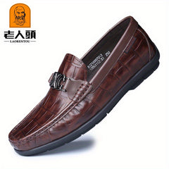 Crocodile Embossed Leather Slip On Dress Shoes for Men