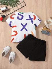 2pcs Baby Boys Resort Outfit Print T shirt & Shorts Set