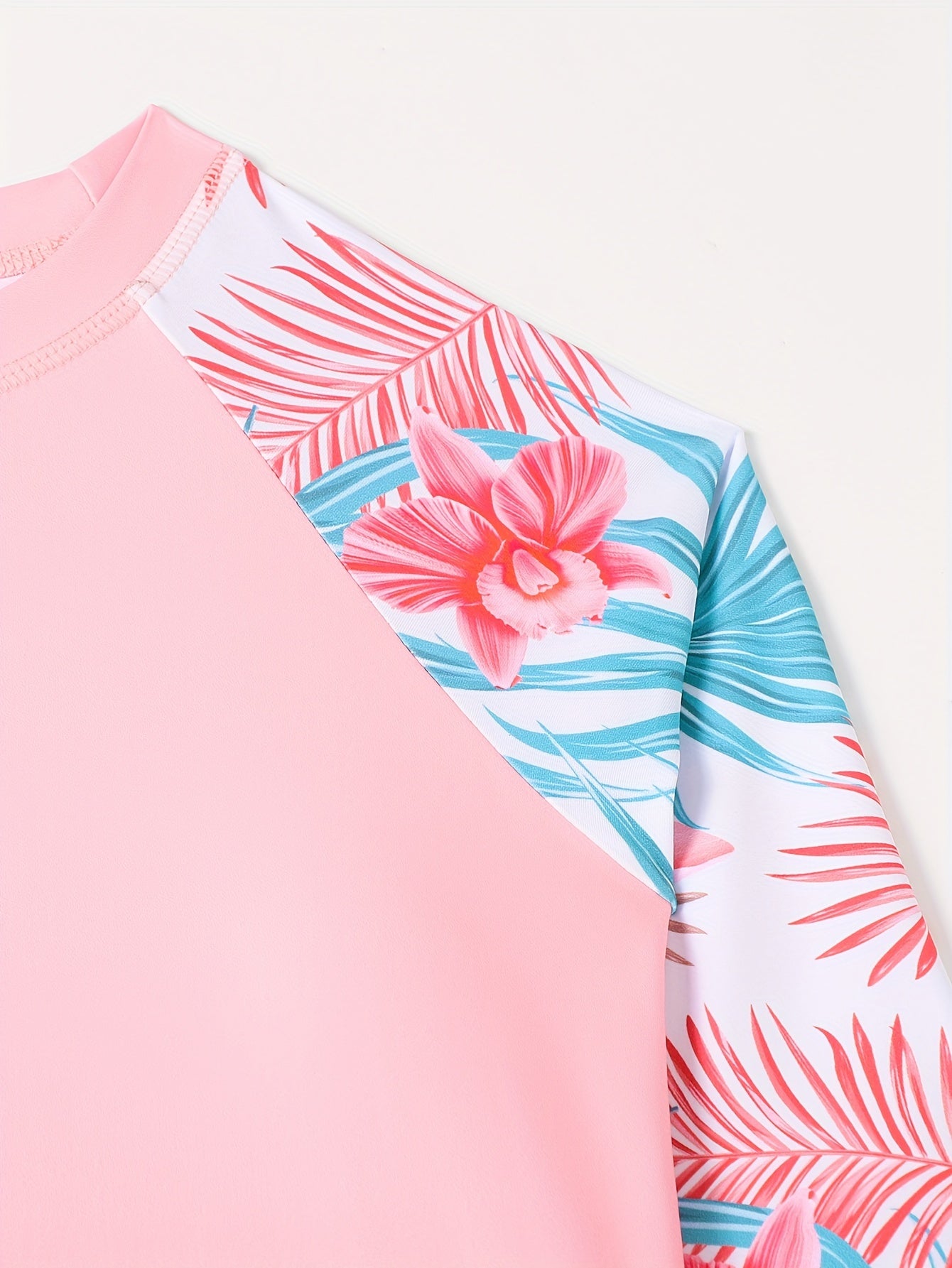Girls Swimsuit 2pcs Long Sleeve T shirt & Skirts Tropical Floral Print