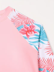 Girls Swimsuit 2pcs Long Sleeve T shirt & Skirts Tropical Floral Print