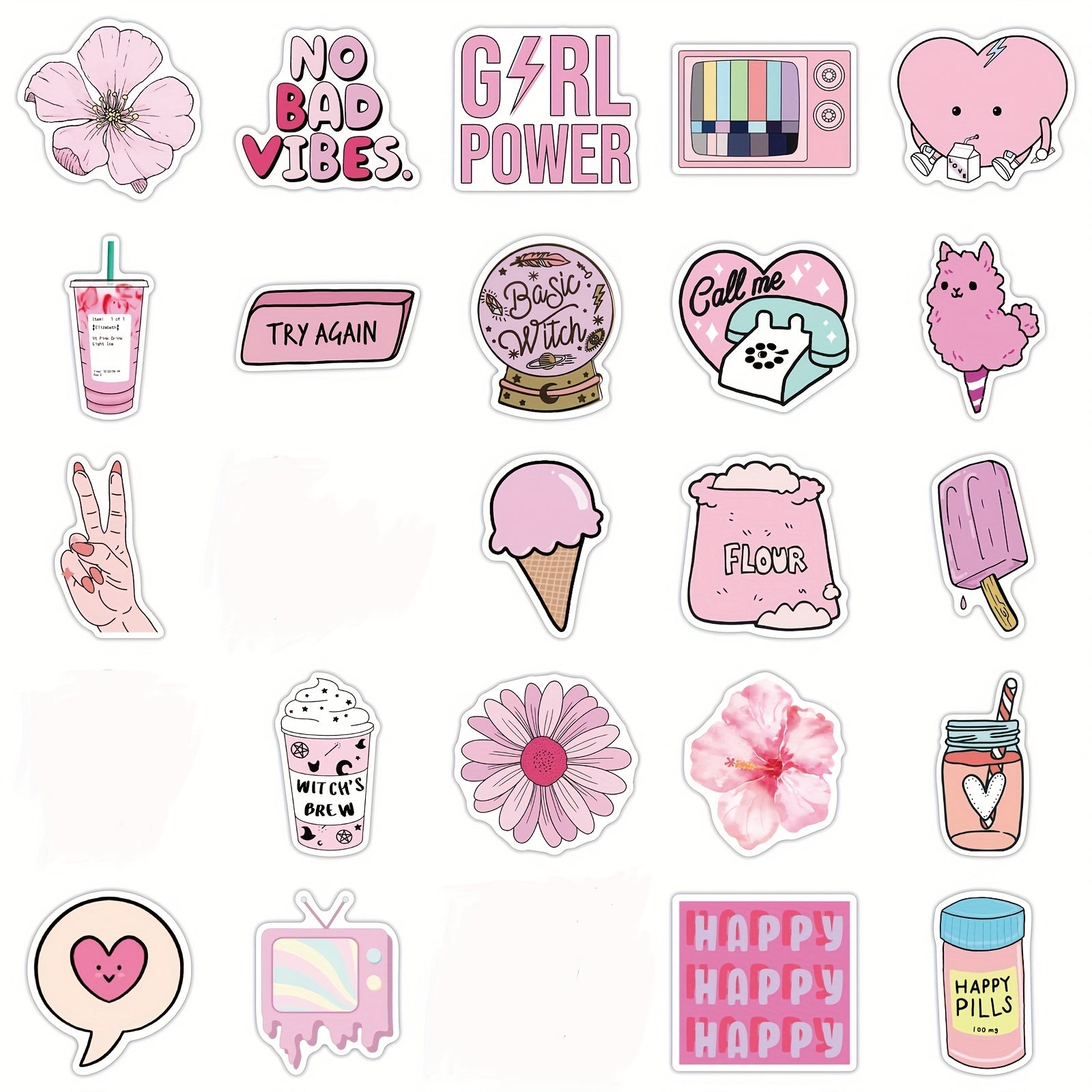 Pink Vinyl Stickers Cartoon Decals for Laptops Water Bottles Phones & More