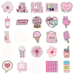 Pink Vinyl Stickers Cartoon Decals for Laptops Water Bottles Phones & More