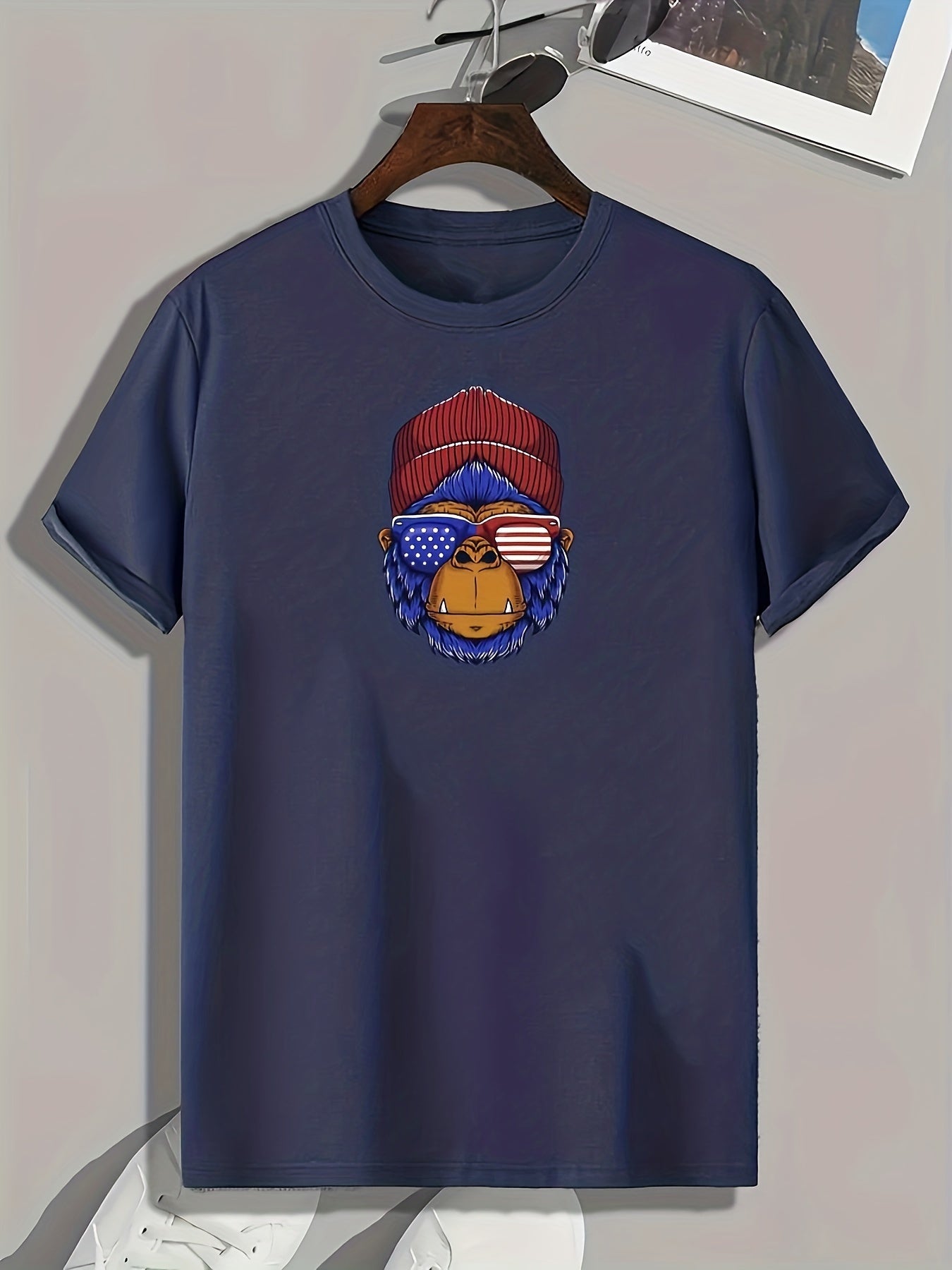 Stars & Stripes & Monkey Print Men's Comfy T shirt Active Slightly Stretch