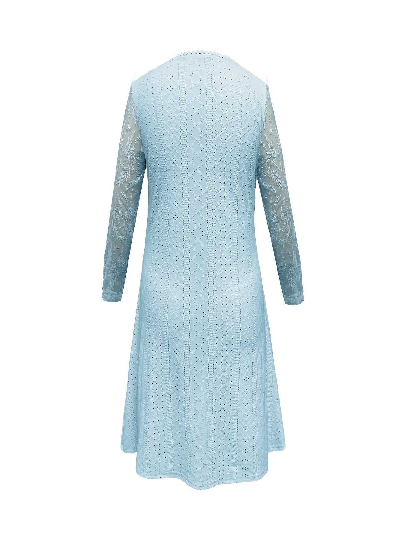 Solid Eyelet Embroidered Lace Raglan Sleeve Dress