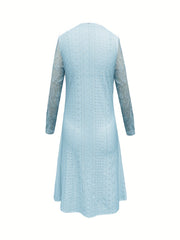 Solid Eyelet Embroidered Lace Raglan Sleeve Dress