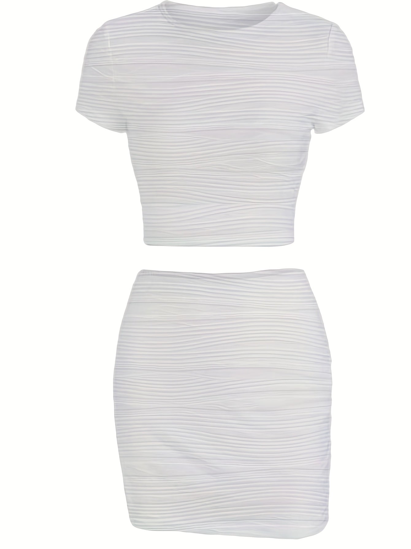 Women's Textured Two Piece Skirt Set Short Sleeve T shirt & Mini Skirt